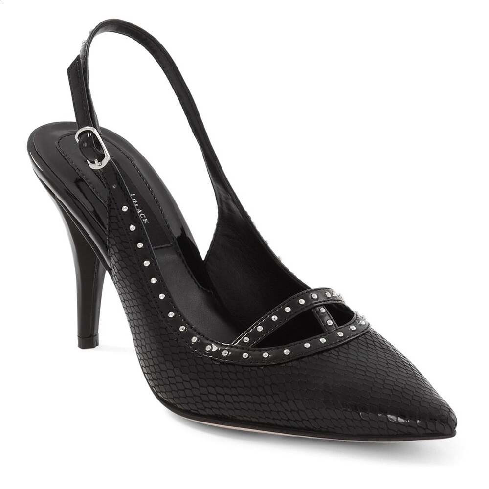 WHBM STUDDED SNAKE-EMBOSSED LEATHER MID-HEEL SLINGBACK PUMP SIZE 7 NEW
